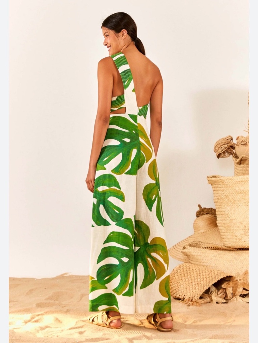 FARM Rio White Jumpsuit with Green Tropical Leaf Print - Picture 3 of 6
